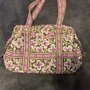 Vera Bradley Womens Handbag Purse Pocketbook Purple Floral 2 Front Pockets